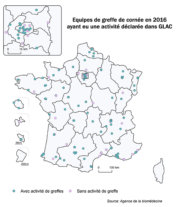 Figure Co5. Equipes de greffe de cornée en 2016 ayant eu une activité déclarée dans GLAC